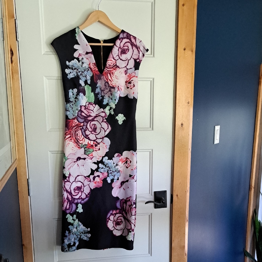 Joseph Ribkoff Black Floral Midi Dress